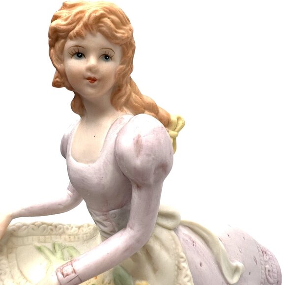 Rare Vintage Homco Bisque Porcelain Figure Victorian Lady Flowers Not Music Box - Picture 11 of 16